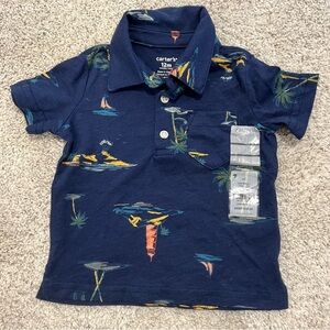Carter's|Navy Blue|Tropical Print|Kids Baby Boy|Polo Shirt|12 Months|NWT